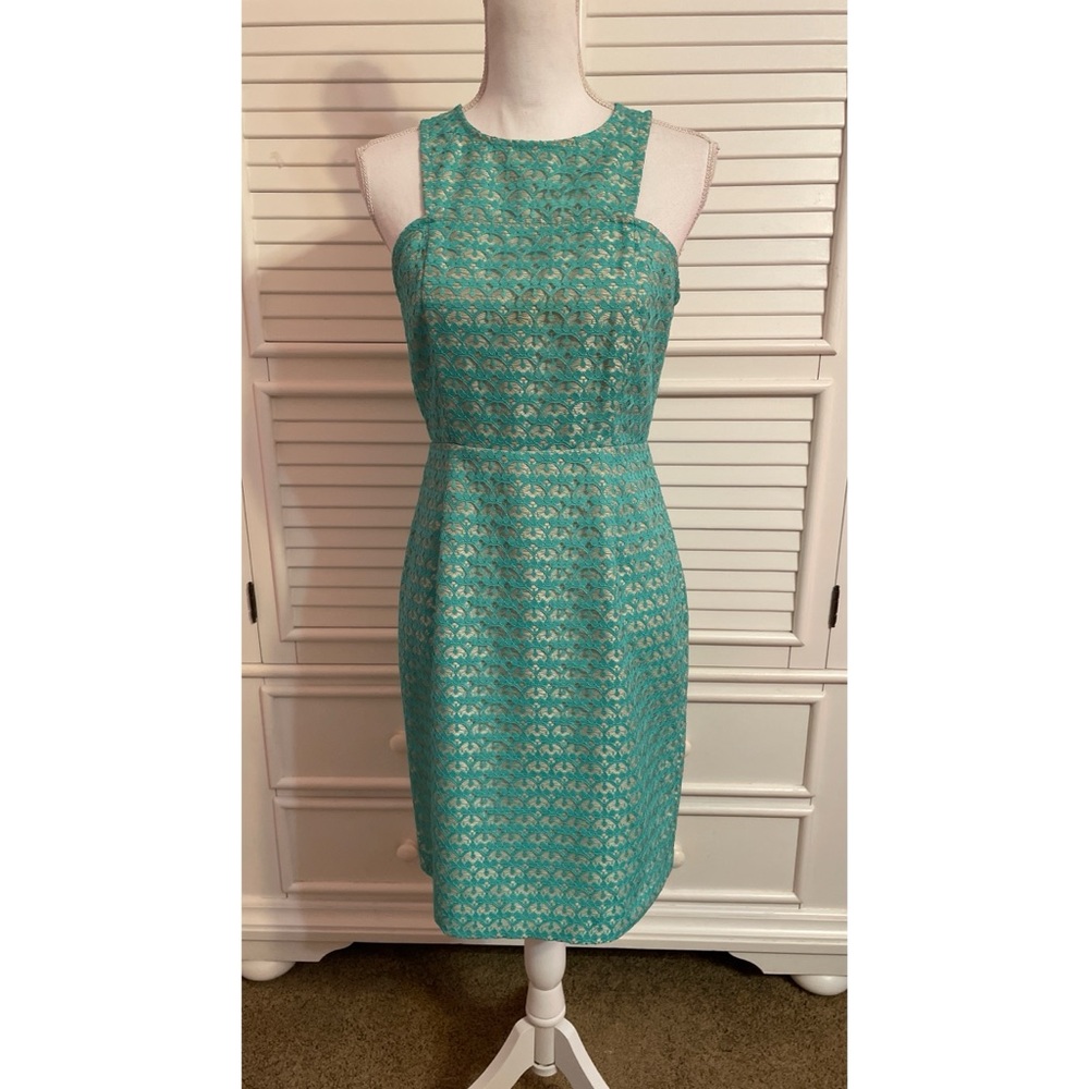 J. Taylor Teal Lace Sheath Dress Size 4 Elegant Cocktail Wedding Guest